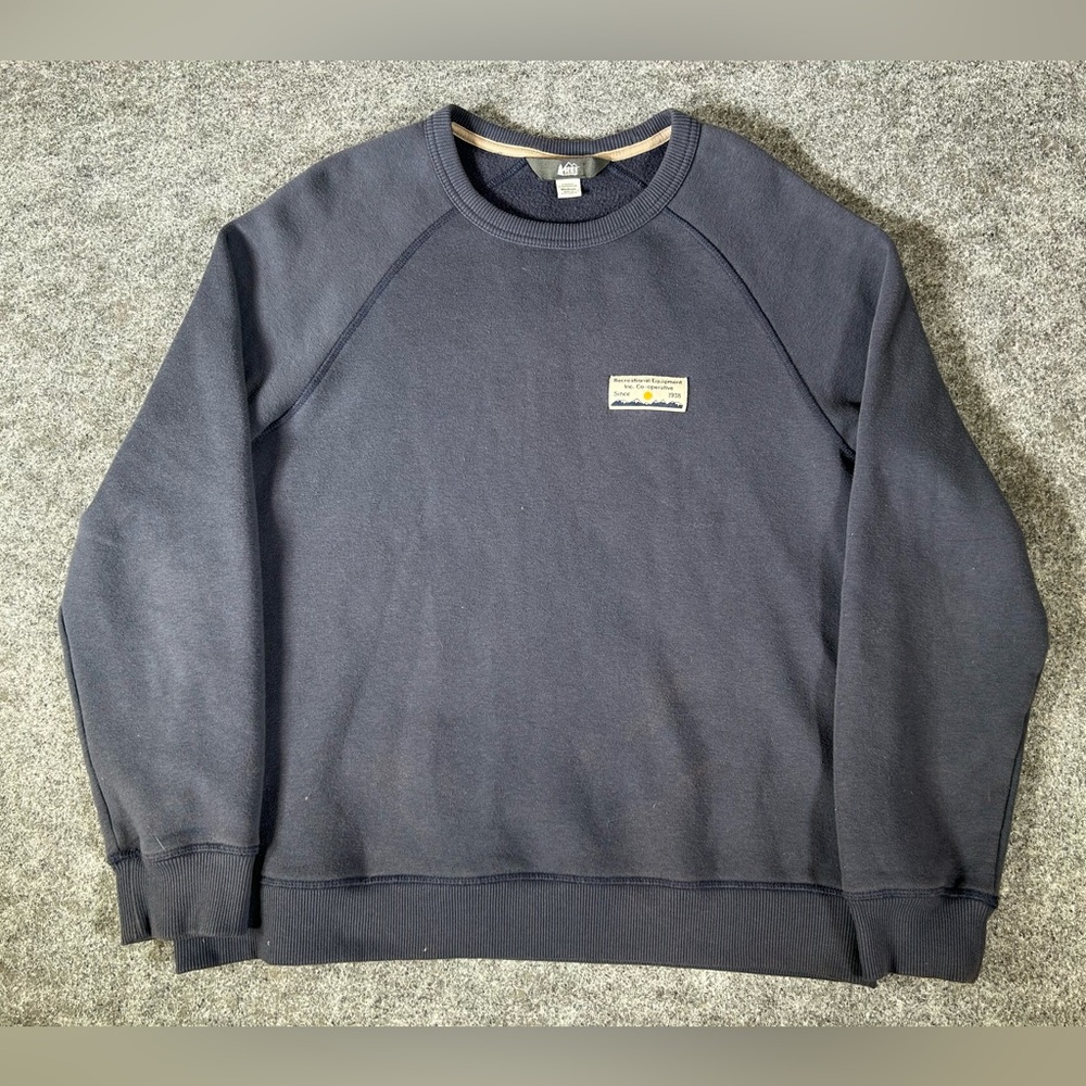 REI Co-op Crewneck Sweater Navy Blue Size Medium Patch Design